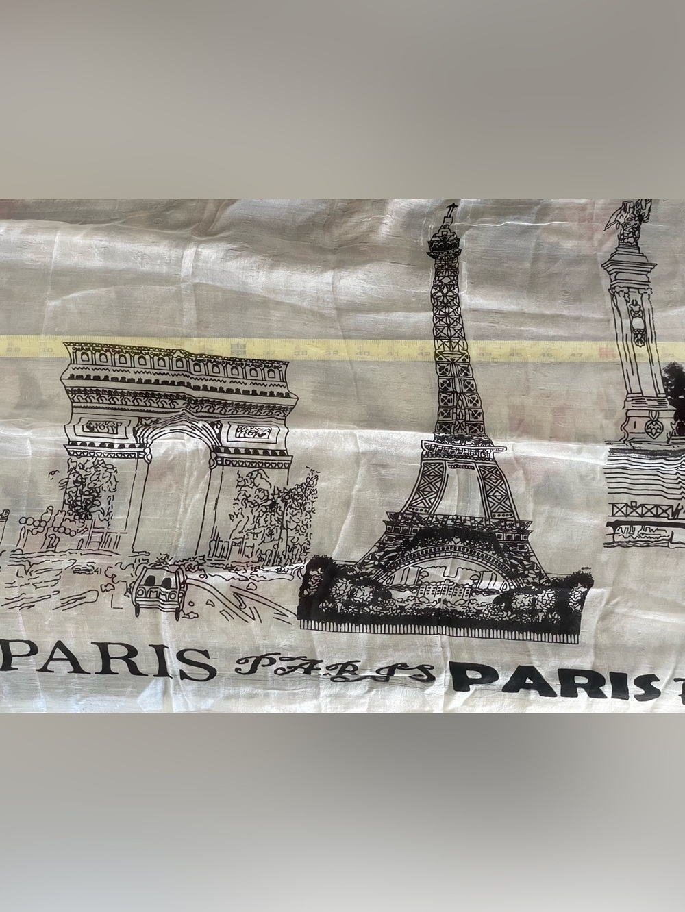 Paris 100% Silk Sheer Landmark Print Oblong Scarf Black Ivory 20x70 - Picture 13 of 14